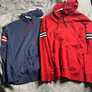 2 stylish hoodies one red the other blue